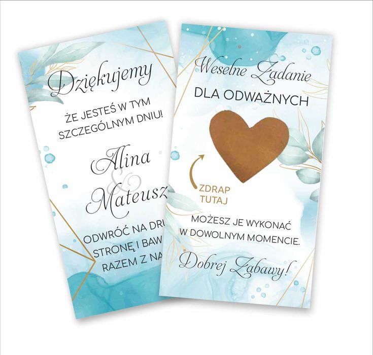 ZDRAPKI WESELNE 100 SZT. Podziękowania dla gości - Niebieskie błękitne
