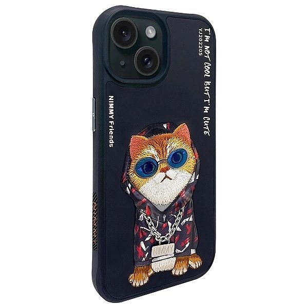 Etui Nimmy Glasses Cool Cat na iPhone 15 - czarne