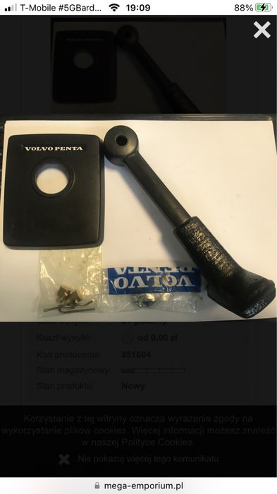 Dzwignia zmiany biegów z osłoną Volvo Penta 851604