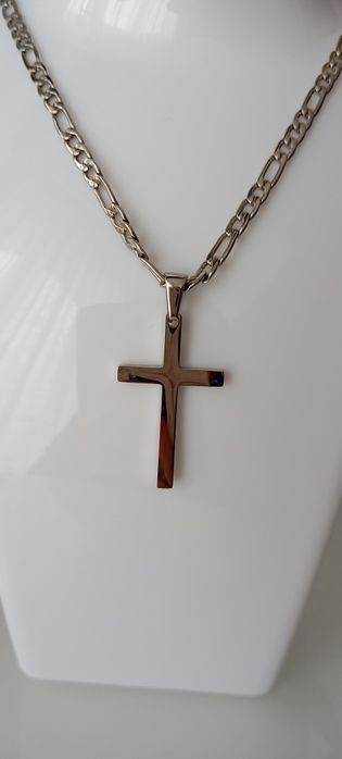 Łańcuszek figaro z krzyżem/krzyżakiem stainless steel srebrny