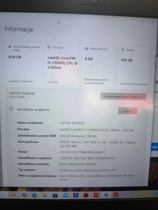 Laptop Lenovo Legion Y-520