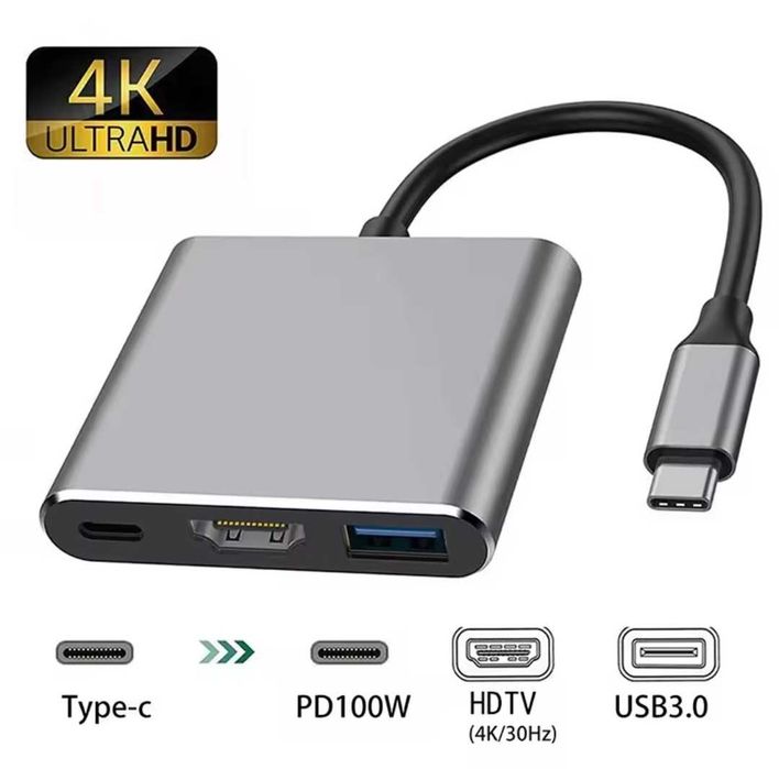 Адаптер перехідник USB-C на HDMI + USB + PD (Type-C Hub)