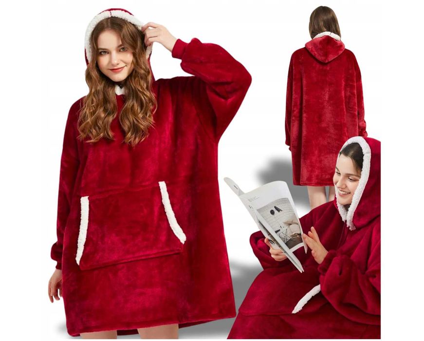 Koc Bluza Oversize Długa Ciepła Koc Damska z Kapturem Dzień Kobiet