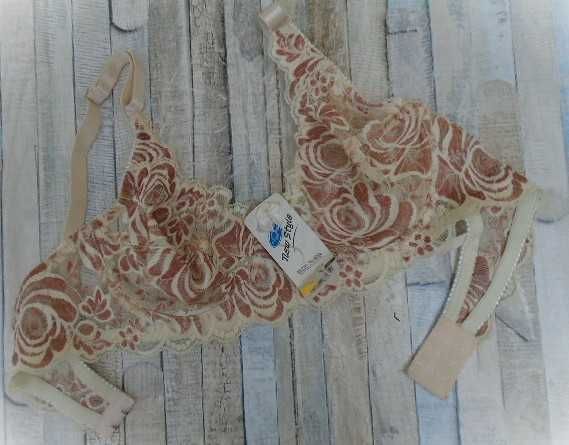 biustonosz koronkowy 70/75B beż- cynamonowy brąz miękki  na fiszbinach