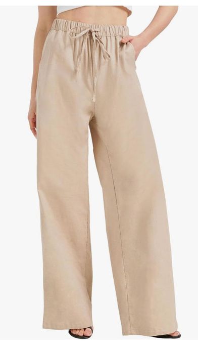 Lniane spodnie dla kobiet o wzroście od 185cm, khaki,r,M ZYLIOO