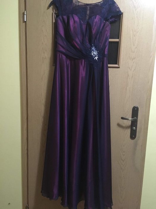 Suknia wieczorowa rozm. L, fuksja/granat mgiełka