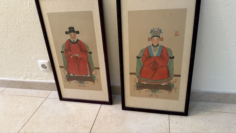 Quadros pintura aguarela em seda chines