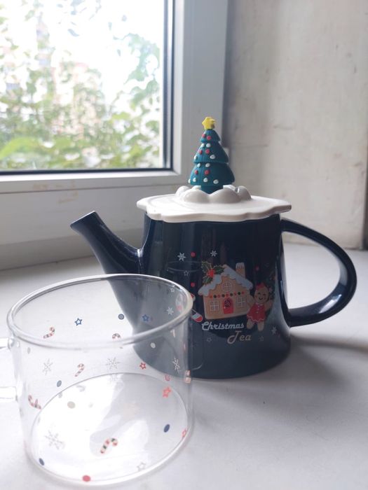 новорічна кружка з чайником 500ml+250ml