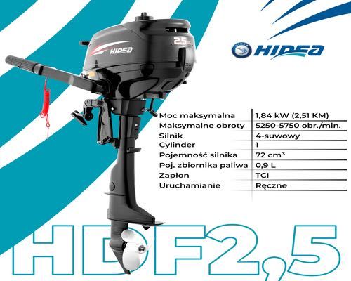Promocja / Silnik zaburtowy 2,5KM HIDEA, 3 lata gwarancji, serwis PL