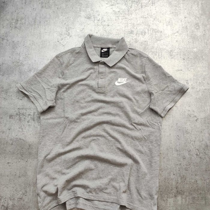 MĘSKA Koszulka Polo Elegancka PREMIUM szara Bawełna Nike Pętelka Logo