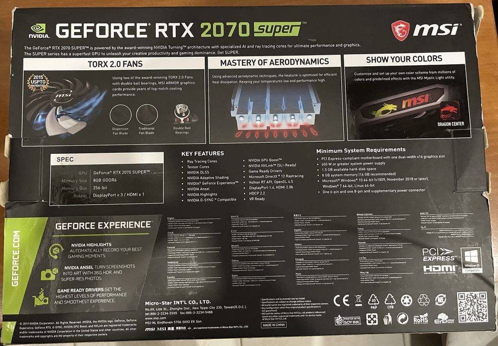 Placa gráfica MSI GEFORCE RTX 2070 SUPER