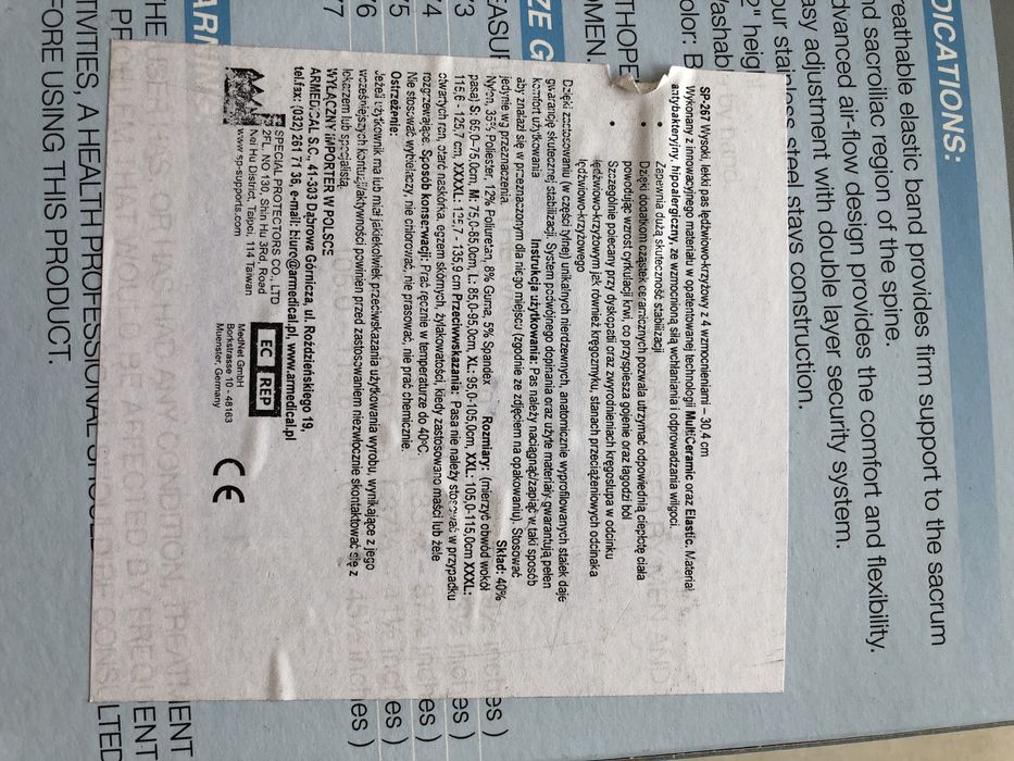 pas ortopedyczny lędźwiowo- krzyżowy ………………………