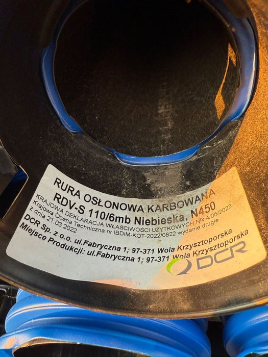 Rury oslonowe karbowane niebieskie RDV-S 110/6mb n450 nowe