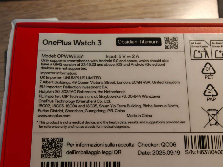 Oneplus Watch 3 (46mm)  NFC GPS Obsidian Titanium