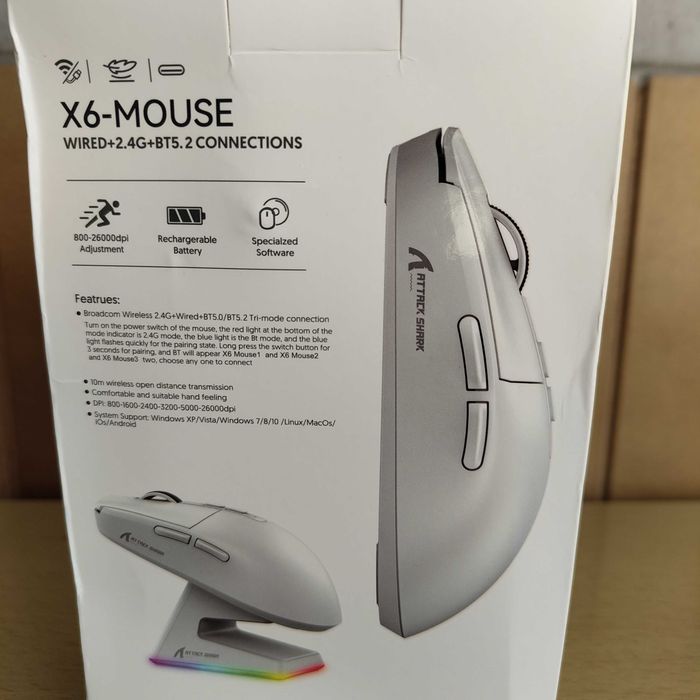 Rato Mouse Wireless Gamer 26 mil DPI Attack Shark X6 Vermelho