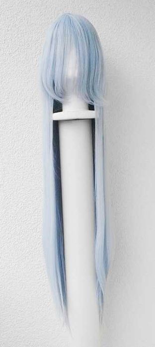 Długa metrowa 100cm peruka błękitna z grzywką niebieska cosplay wig