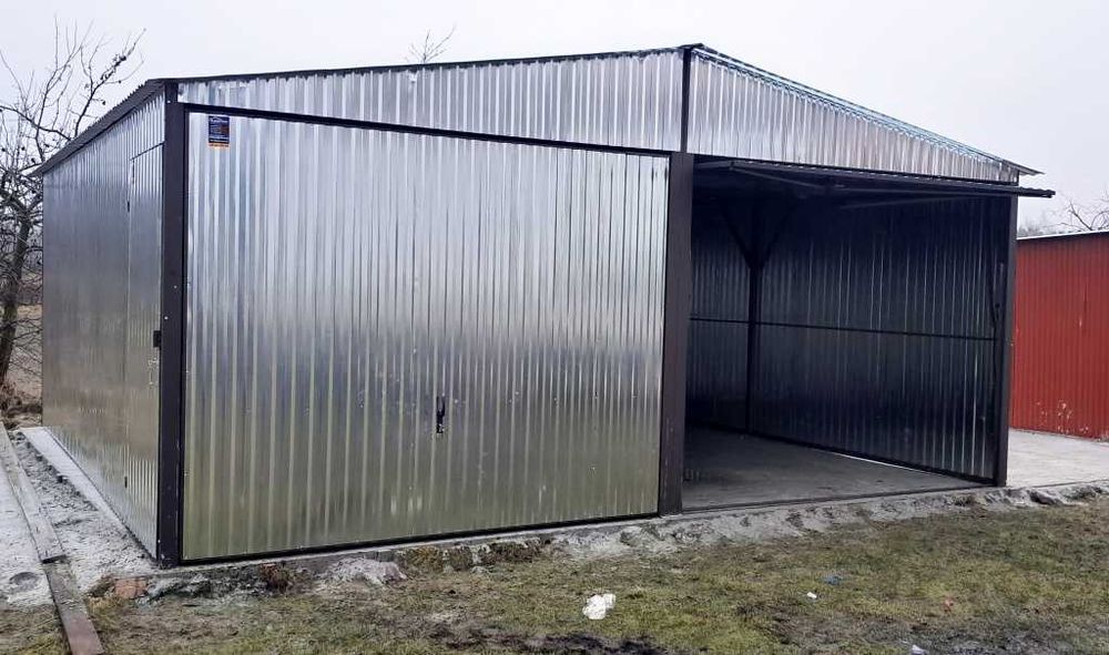 Garaż blaszany 6x6 ocynk BRAMY UCHYLNE
