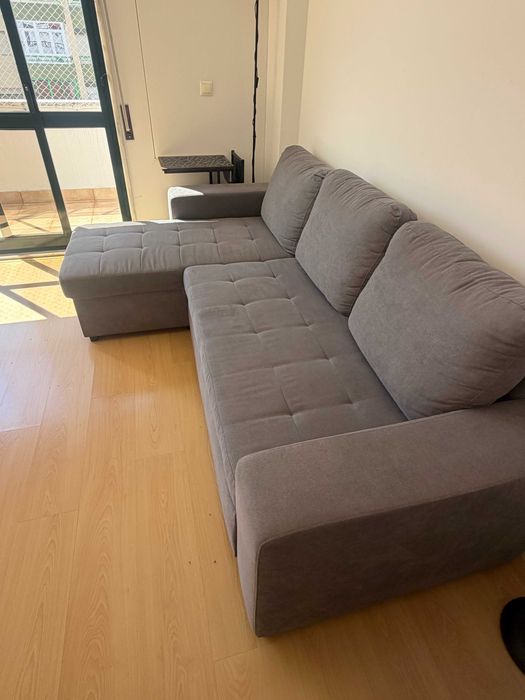 Sofá-cama 3 lugares com chaise longue