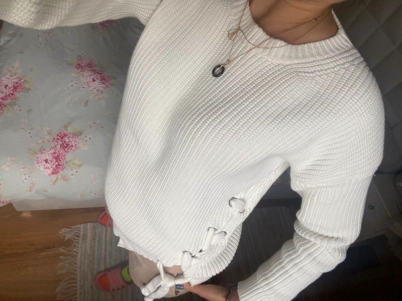 Max mara weekend bialy sweter dzianina wiazany pleciony swetr s 36
