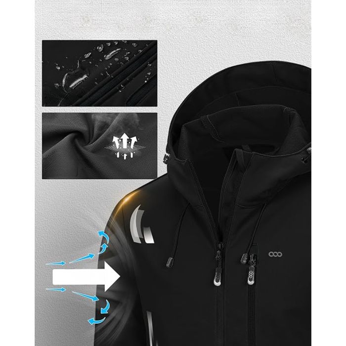 Męska Kurtka Softshell Wodoodporna 8000 mm z Kapturem Czarna S Lekka