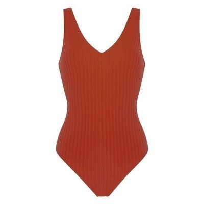 Суцільний, теракотовий купальник в рубчик Primark