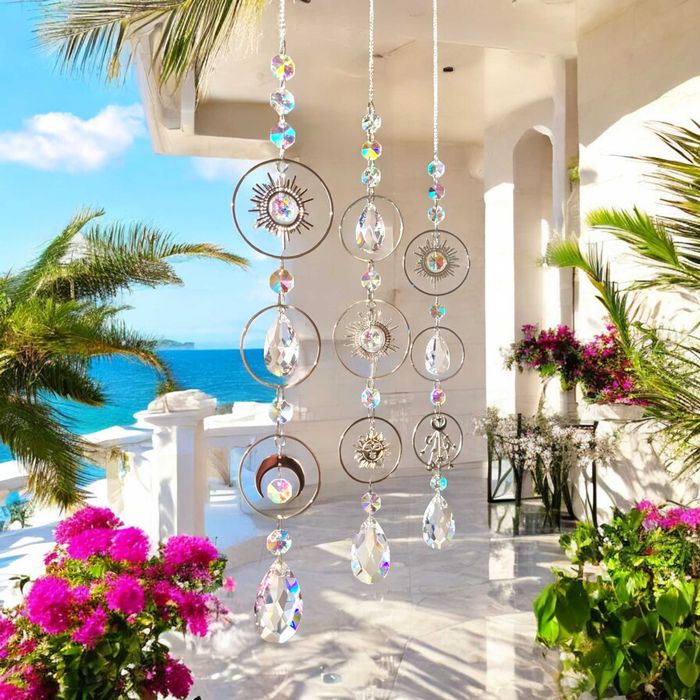 ZAWIESZKI Ozdobne do Okna Słońce Księżyc Gwiazdy Kolorowe SZKLANE Zen