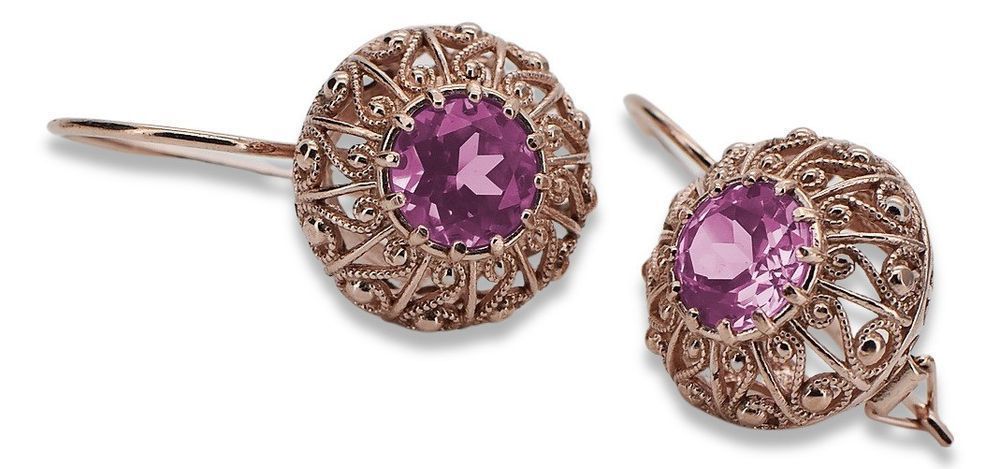 Kolczyki z różowego czerwonego 14k złota 585 z ametystem vec002 Poznań