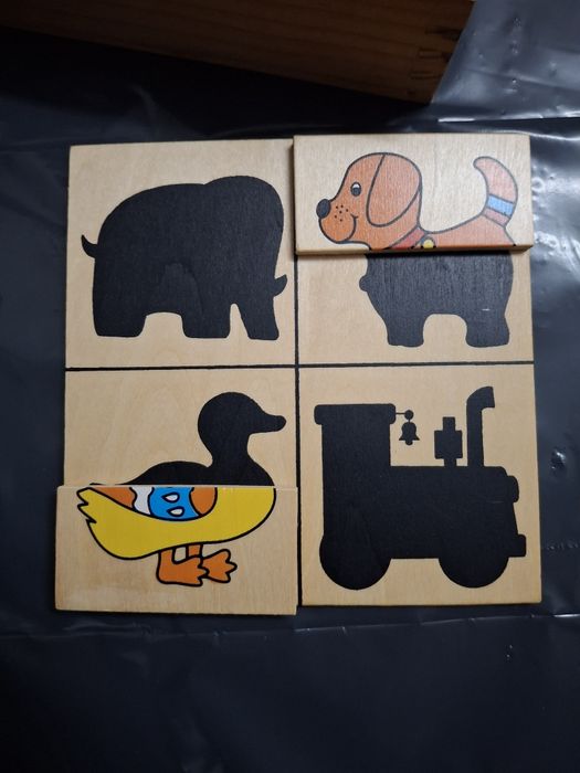 Jogo educativo de madeira Sombras Divertidas – Puzzle de associação com caixa