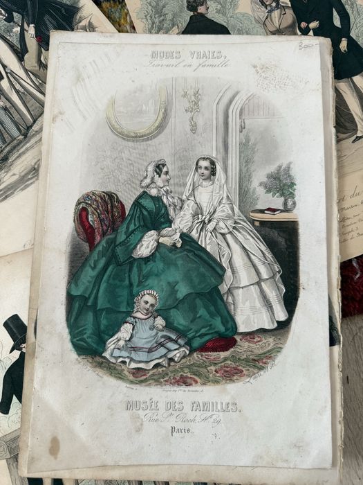 Старинные цветные гравюры . Гравюры мода . Мода.