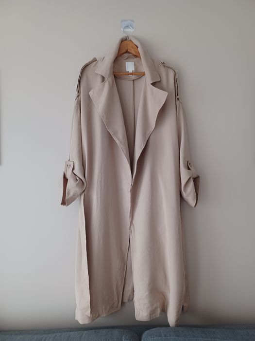 Stylowy długi trencz oversaiz casual L beżowy H&M