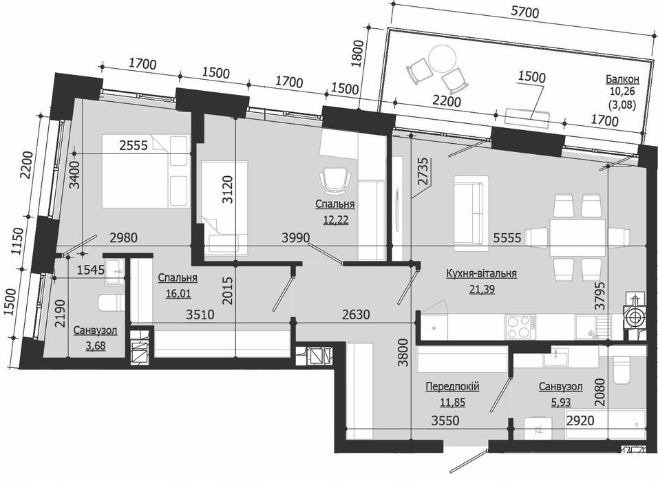 2-rooms apartment apartment by the address (area 74,2 m²) - Atlanta.ua - photo 2