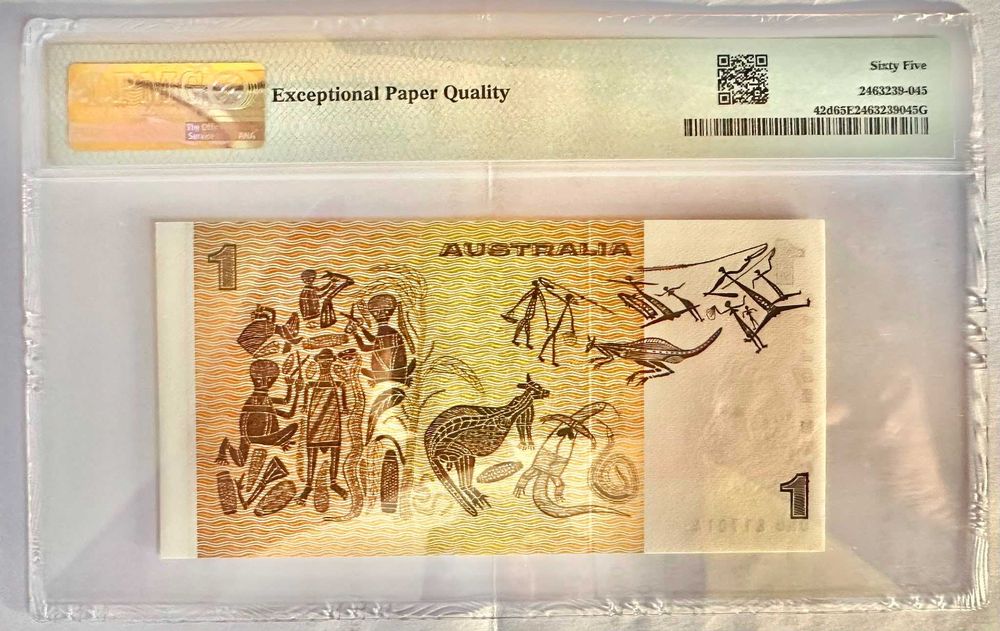 Nota da Austrália – 1 Dólar ND 1983 – Pick# 42d / R78 (PMG 65 EPQ Gem Unc)