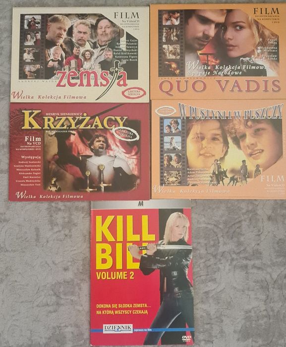 Filmy DVD Krzyżacy, W pustyni i w puszczy, Quo Vadis, Zemsta,Kill Bill