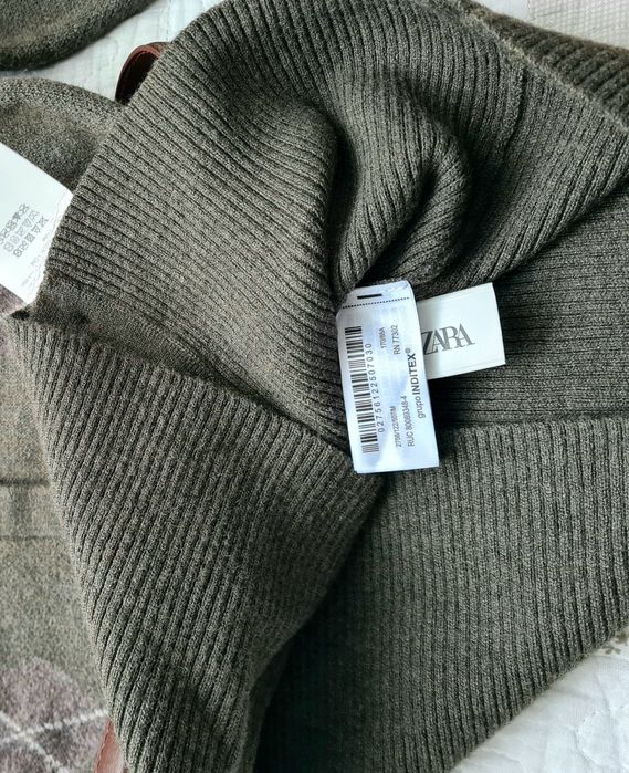 Sweter z paskiem Zara wełna romby M