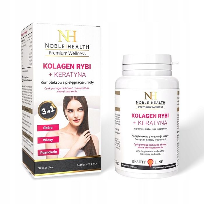 kolagen rybi + keratyna noble health kolagen skóra włosy paznokcie 60 szt