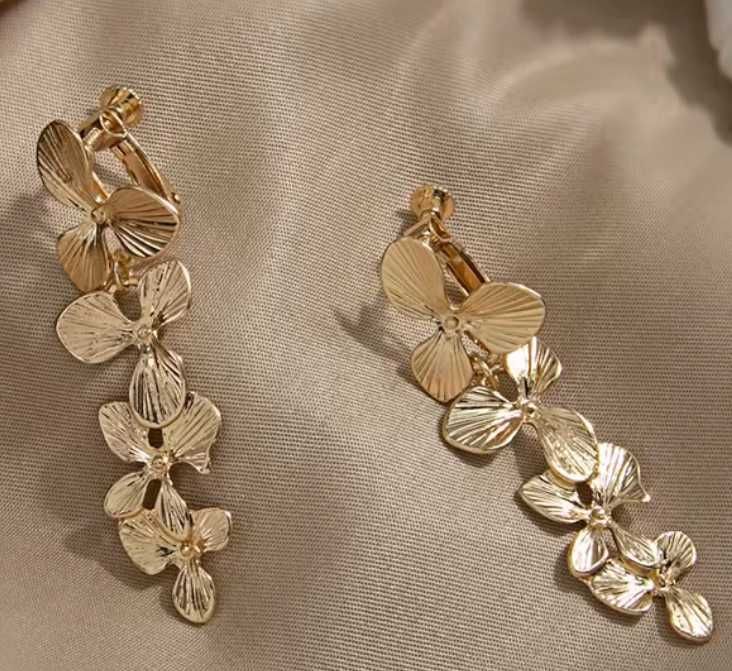 серьги клипсы без прокола зажим камни пр-во корея золотистые