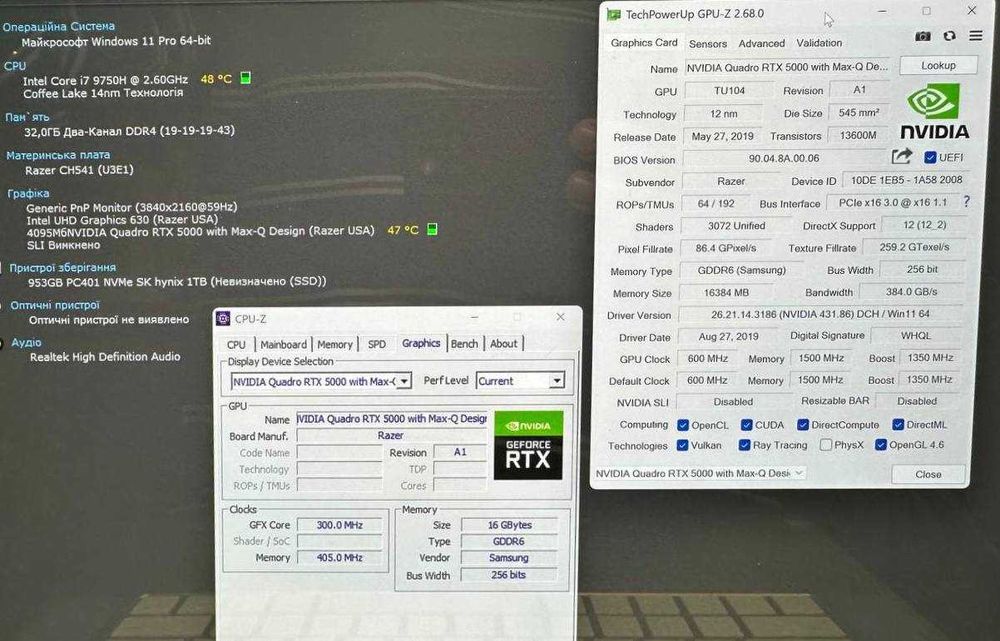 Razer Blade 15/4K TOUCH/i7-9750H/32 GB DDR4/1TB SSD/nVidia RTX 5000