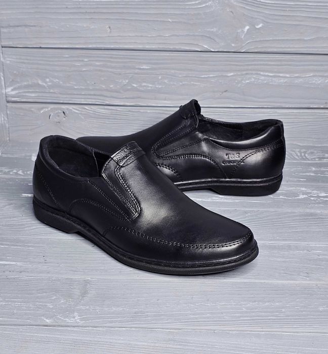 39-47р! Кожаные мужские широкие черные коричневые прошитые туфли Tatis