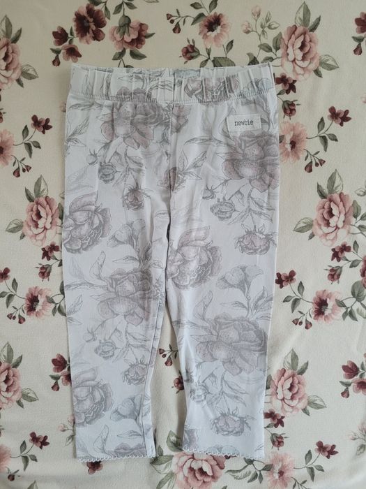 Leginsy newbie r.74 stalowe róże, pastelowe