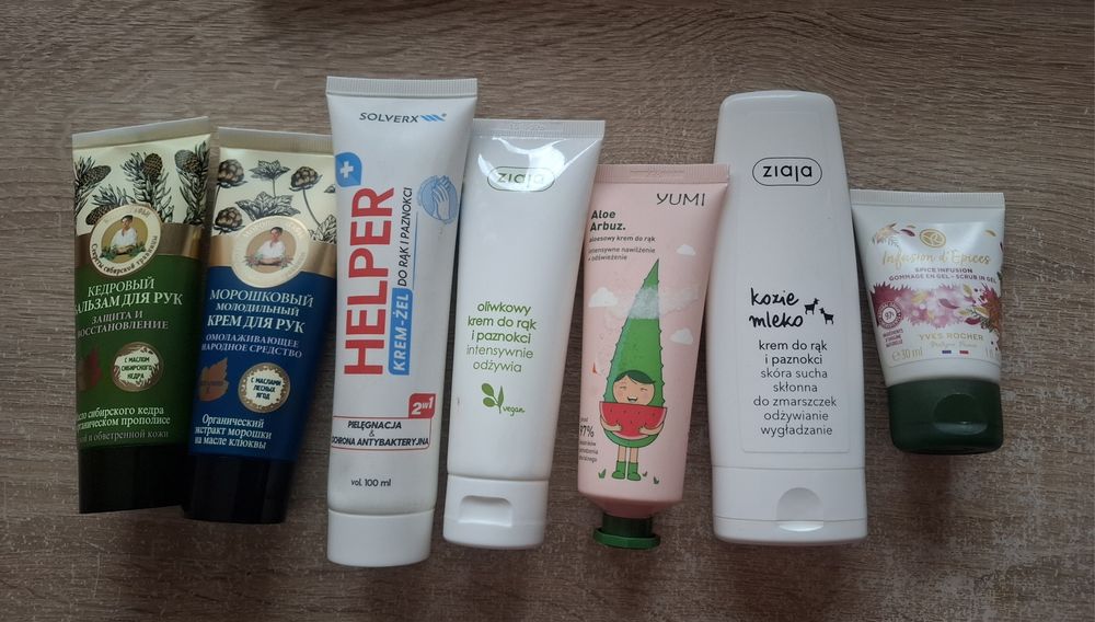 Kremy krem do rąk Yves Rocher, Babuszka Agafia, Yumi, Ziaja 7 sztuk