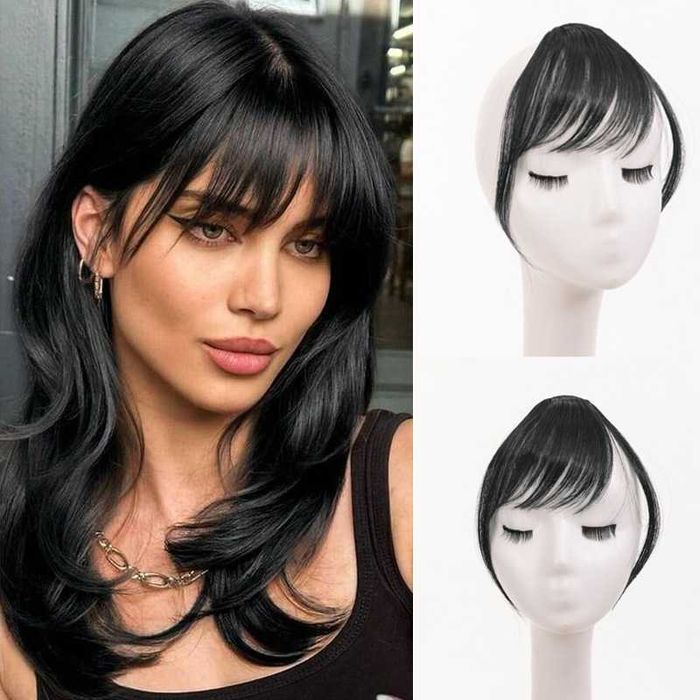 Накладне пасмо з чубчиком на шпильці чорне коричневе