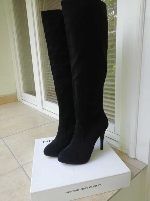 Kozaki czarne nubuk zamsz