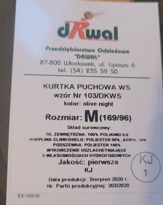 Puchowa kurtka wojskowa 169/96 Drwal