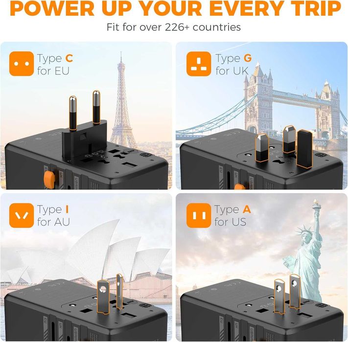 Adaptador Universal de Viagem | Tessan 100W Tecnologia GaN