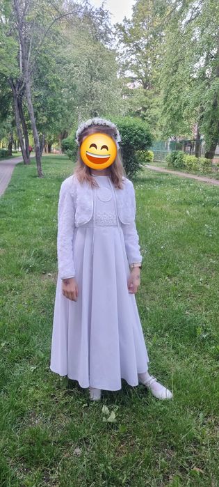 Zestaw Alba komunijna, wianek, bolerko roz. 140/146