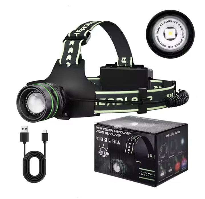 Latarka Czołowa LED | 2000LM | ZOOM | IPX5 | Sterowanie gestami