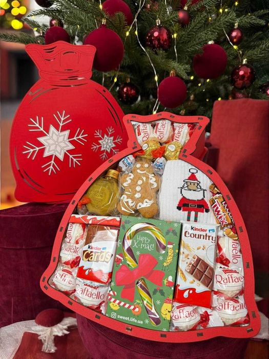 Новорічний подарунковий бокс, червоний Новорічний мішечок, післяплата