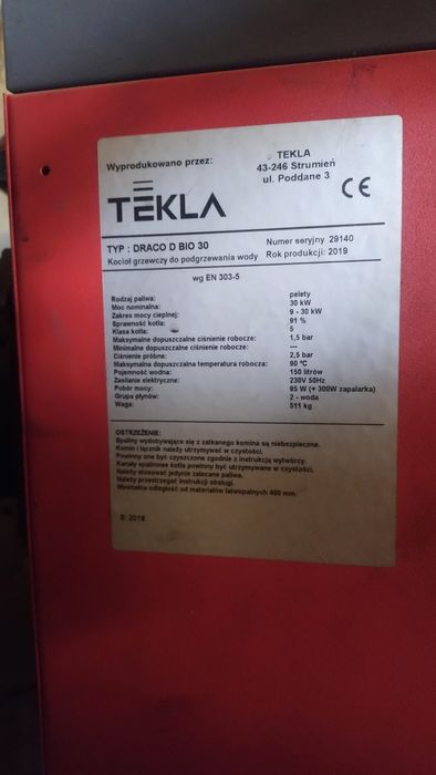 Piec na pellet Tekla Draco bio 30kw