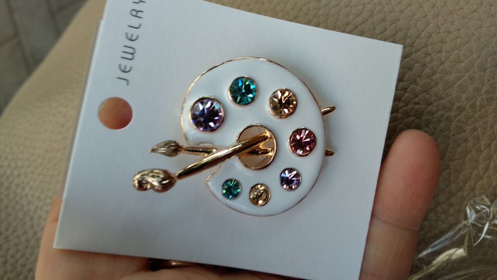 подарочная брошь кулон 2в1 камни ХУДОЖНИК акварель кисти эмаль