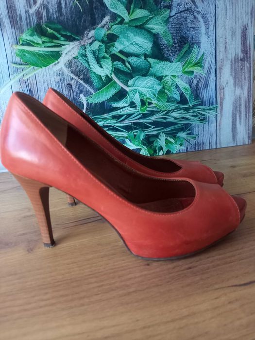 Szpilki pomarańczowe odkryte palce Venezia 38 obcas 7 cm rude wiosna